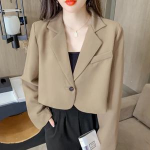 Lucyever 한국어 자른 블레이저 여성 솔리드 컬러 단순 싱글 버튼 아웃웨어 십대 모든 경기 긴 소매 사무복 재킷