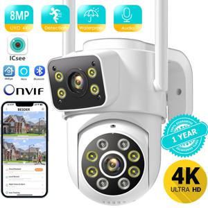 8MP WiFi 카메라 PTZ 듀얼 스크린 자동 추적 야간 투시경 CCTV 감시 카메라 야외 4MP 보안 IP 카메라 icsee