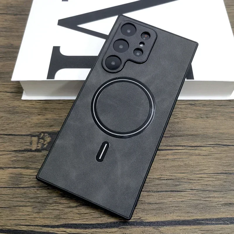삼성 갤럭시 S25 S24 S23 S22 S21 울트라 플러스 FE 참고 20 S 23 22 Magsafe 무선 전체 커버에 대한 고급 무광택 가죽 케이스