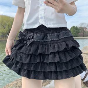 일본식 카와이 로리타 미니 스커트 여성 고딕 하이 웨스트 프릴 티어드 스커트 스위트 걸리 여름 하라주쿠 Y2k 짧은 스커트