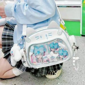 여성용 패션 배낭, Y2K 한국 일본 하라주쿠 스타일 카와이 고양이 이타 백, 빈티지 미학 귀여운 PU 숄더 크로스바디 백