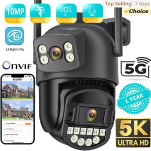 10MP PTZ IP 카메라 8MP 5K 야외 듀얼 렌즈 듀얼 스크린 5G WIFI 카메라 AI 추적 보안 보호 CCTV 감시 카메라