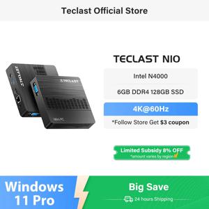 Teclast N10 미니 PC Intel N4000 Windows 11 Pro DDR4 6GB 128GB 듀얼 출력 4K HD 데스크탑 WiFi 5 포켓 미니 PC 사무용 컴퓨터