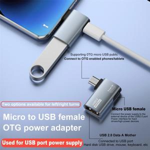 OTG 케이블 어댑터 4K 90도 왼쪽 각도 전원 마이크로 USB 2.0-TV 태블릿 화재 TV 스틱 용 USB OTG 마이크로 어댑터 하나의 드래그 두