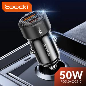 Toocki USB C 차량용 충전기 PD QC 3.0, 아이폰 14 13 12 11 프로 맥스 X XR XS 8 삼성 S22 21 20 샤오미 화웨이 미니 차량용 충전기, 50W