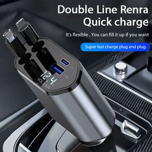 4 in 1 120W 차량용 충전기 개폐식 자동차 시가 라이터 어댑터 USB 유형 C 아이폰 용 고속 충전기 케이블 Xiaomi Huawei Samsung