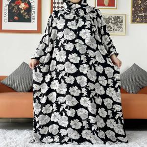 2024 이슬람 코튼 레이디 Abayas 라마단기도 의류 두바이 터키 중동 Femme 가운 느슨한 아프리카 드레스 Turban 공동
