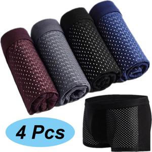WE.FINE 4Pcs 통기성 착용 복서 짧은 남자 마이크로 화이버 복서 팬티 남자 Undrewear 압축 스트레치 복서 남자