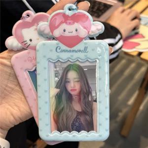카와이 만화 사랑 천사 헬로 키티 카드 홀더 소녀 귀여운 Kuromi Cinnamoroll 멜로디 3 인치 아이돌 카드 홀더 펜던트 어린이 선물