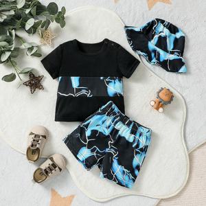 2PCS 2024 Baby Boys 여름 짧은 소매 탑 & 짧은 바지 1-3Y 캐주얼 데일리 세트 의류 + 모자