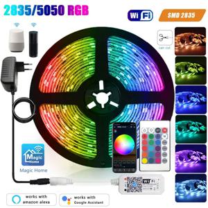 Led 스트립 빛 12V 5050 2835 Rgb 자체 접착 스마트 와이파이 리본 5M 10M 15M 20M 25M 30M 방수 야외 룸 크리스마스 빛
