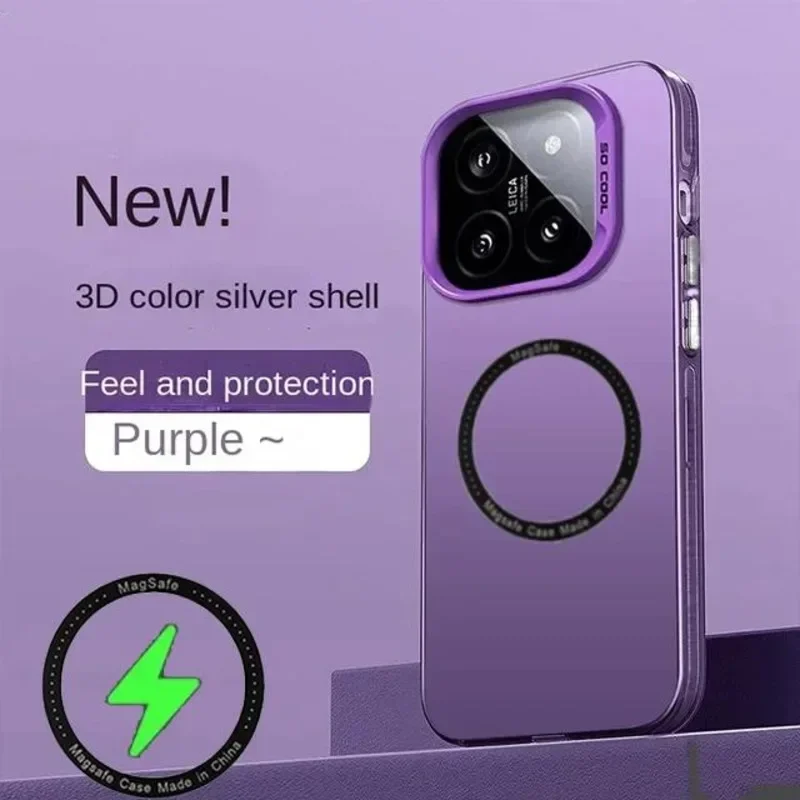 Xiaomi 14 13 13T 14T Pro 반투명 충격 방지 보호 커버 용 고급 Magsafe 무선 충전 매트 서리로 덥은 케이스