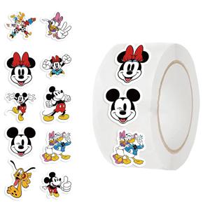 500pcs/롤 디즈니 만화 미키 마우스 도널드 덕 씰링 스티커 DIY PVC 노트북 데칼 장식 Stiker 보상 선물 완구