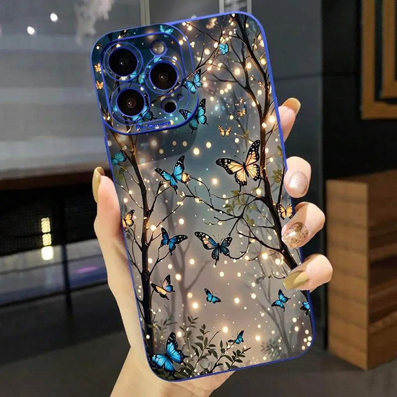iPhone 16 용 케이스 iPhone 15 14 13 12 11 Pro Max X XR XS 7 8 Plus SE2 16E 커버 용 어두운 나비 디자인 전화 케이스