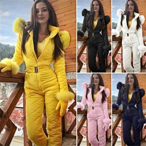스키 재킷 스키 점프 슈트 겨울 여성용 Snowsuit 장갑 후드 야외용 신축성있는 허리 지퍼가있는 방풍 스키 복장
