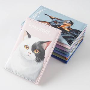 귀여운 강아지 고양이 여권 클립, PU 가죽 만화 인쇄 여권 홀더, 여행 문서 홀더, 항공권 보호 커버