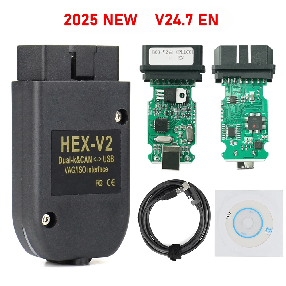 2025 VAG COM HEX 스캐너 도구 케이블 V24.7 OBD2 진단 다국어 HEX V2 Wesheu VC-DS VAG COM For Audi SKODA VW Car