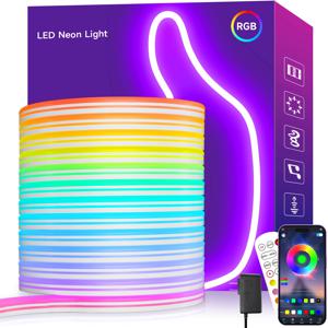 실리콘 LED 스트립 네온 라이트 블루투스 앱 제어 지능형 RGB 라이트 스트립, IP67 방수, 미국 영국 EU LED 조명, 5m-10m