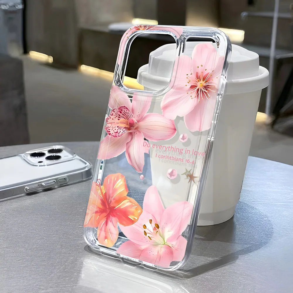 iPhone 16 15 Pro Max 14 13 12 11 XS X XR 7 8 Plus SE2 Feshon 꽃 패턴 용 투명 커버 전화 케이스