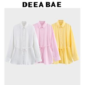 DEEABAE 프랑스 레트로 다목적 긴팔 셔츠 탑 여성의 새로운 스타일 부드럽고 세련된 허리 Cinching 및 세련된 셔츠