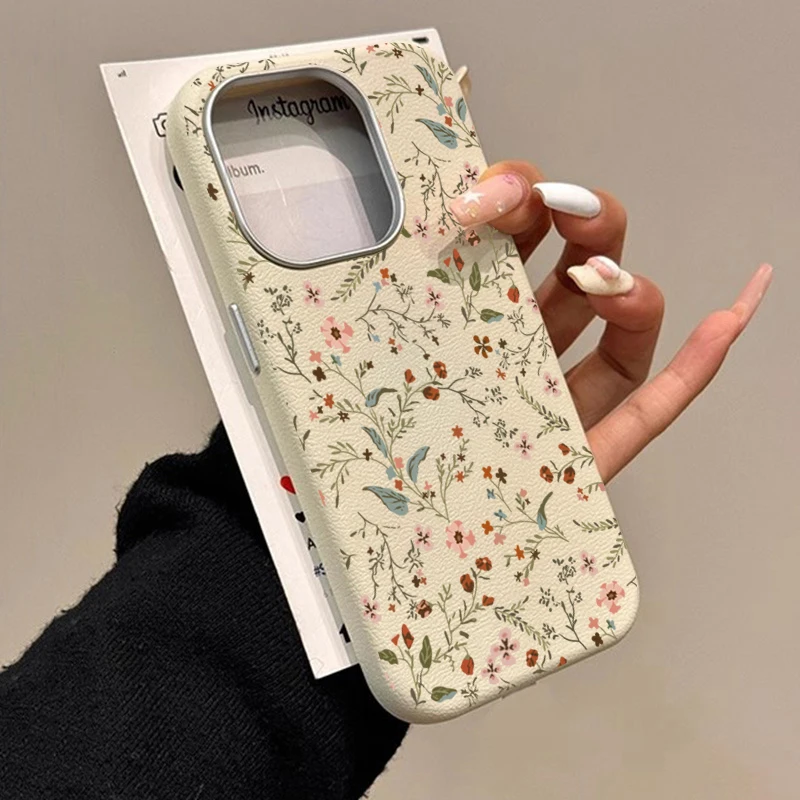 작은 꽃 Lichee 패턴 전화 케이스 iPhone 16 Pro Max 15 14 13 12 11 XS X XR 7 8 Plus SE 2025 16E 충격 방지 범퍼 커버