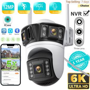 BESDER 6K 12MP HD 3 스크린 WIFI IP 카메라 야외 3 렌즈 Ai 인간 감지 방수 CCTV 비디오 보안 카메라 iCsee