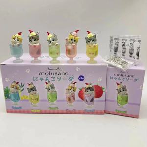 Mofusand 소다 물 고양이 블라인드 박스 푸딩 차가운 음료 트위스트 계란 열쇠 고리 애니메이션 그림 장식 귀여운 인형 모델 장식 장난감 선물