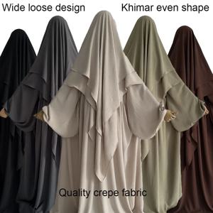 2 조각 세트 풍선 Abaya Khimar 소프트 재즈 크레페 이슬람 이슬람 여성 Eid 라마단 도매 겸손한 넓은기도 Hijab 드레스 Jilbab