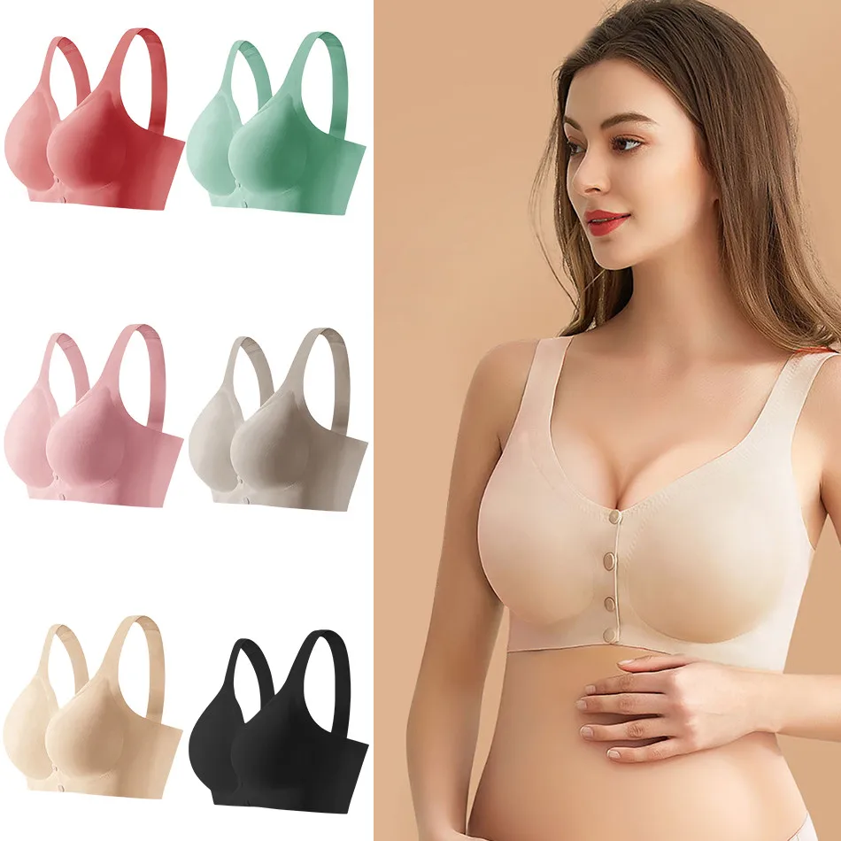 여성용 모유 수유 브라, 앞 버클, 스틸 링 없음, 편안하고 흔적 없음, 처짐 방지 브라, 단색, 넓어진 윙 브라