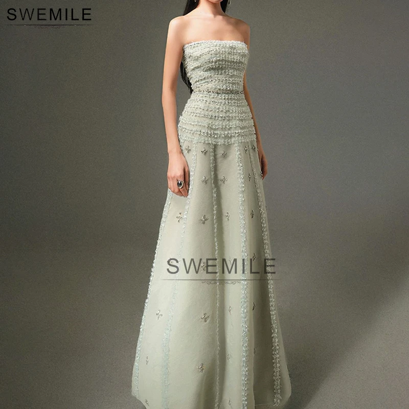 SWEMILE 우아한 Strapless 다이아몬드 이브닝 드레스 2025 A 라인 댄스 파티 드레스 맞춤형 가운 de soirée فساتين للمناسبات الخاصة