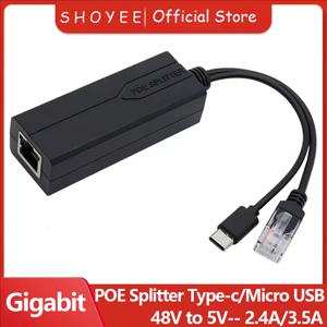 POE 분배기 48V ~ 5V 마이크로 USB tpye-C 100Mbps 및 1000Mbps Huawei Hikvision 용 기가비트 POE 카메라 인젝터 전원 공급 장치