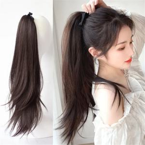 45cm 롱 스트레이트 합성 포니 테일 가발 붕대 스타일 자연스러운 머리 확장 여성용 곱슬 헤어 피스 데일리 스타일링