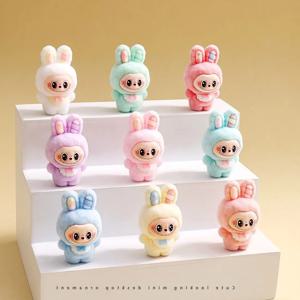 10pcs 사랑스러운 Babythree 토끼 애니메이션 흩뿌려진 액션 피규어 장식 펜던트 데스크탑 Kawaii 인형 장식품 장난감 블라인드 박스 선물