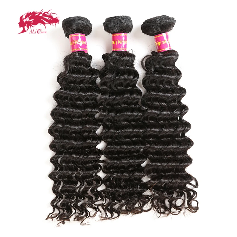 알리 퀸 헤어 브라질 딥 웨이브 원시 버진 헤어 익스텐션 3/4pcs / Lot 12 