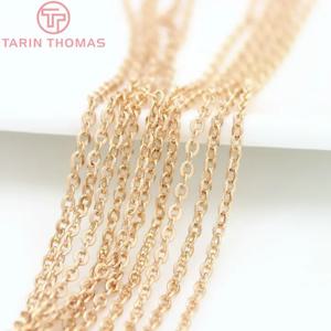 (4295)2 미터 너비: 1.5MM 2MM 24K 샴페인 골드 컬러 황동 플랫 타원형 체인 목걸이 체인 고품질 쥬얼리 액세서리