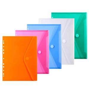 새로운 11 홀 A4 크기 플라스틱 파일 봉투 지갑 lBinder 용 포켓 삽입 페이지, 견고한 벨크로 클로저 다양한 색상