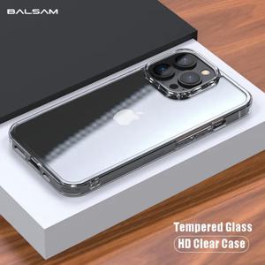 iPhone 16 15 14 12 13 Mini 11 Pro XS Max X XR 15 7 8 16Plus SE 투명 하드 케이스 Fundas 용 고급 강화 유리 클리어 케이스