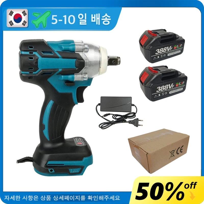 18V 2 In 1 브러시리스 무선 전기 임팩트 렌치 1/2 인치 전동 공구 15000amh 리튬 배터리 LED 조명, 마키타 배터리에 적합