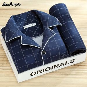 100% 하이 엔드 잠옷 남성 봄 가을 줄무늬 긴팔 바지 Pijamas 투피스 2025 새로운 느슨한 Nightwear Homewear 세트