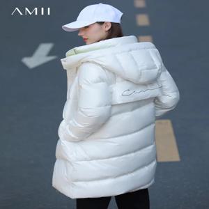 Amii 미니멀리즘 겨울 다운 재킷 여성용 패션 90% 화이트 오리 다운 코트 후드 두꺼운 오버 코트 여성 의류 12141094