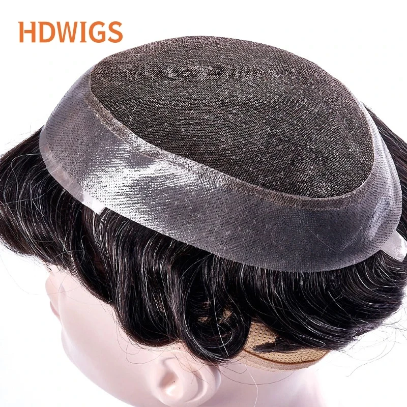 호주 남자 토피 레이스 PU 인도 인모 가발 하이 퀄리티, 모세관 보형물, 자연스러운 실제 헤어 시스템 교체