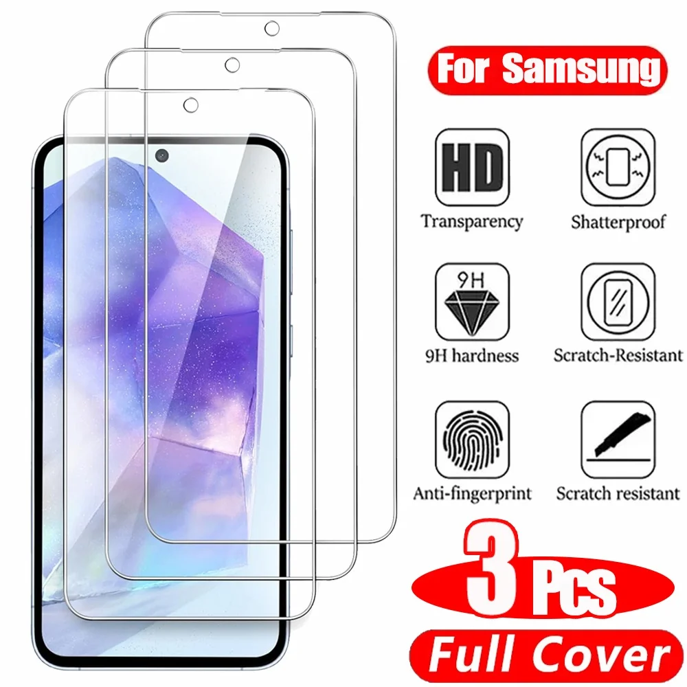3PCS HD 강화 유리 Samsung A16 A26 A36 A56 A55 A53 A54 A35 A25 A15 화면 보호기 Samsung Galaxy S25 S24 Ultra Screen Protector Glass 삼성 갤럭시 S24 FE S23 플러스 S22 S21 Plus