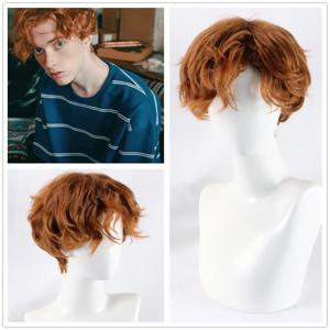 젊은 남자 빨간색 짧은 물결 모양의 가발 론 레드 코스프레 머리 오렌지 짧은 머리 의상