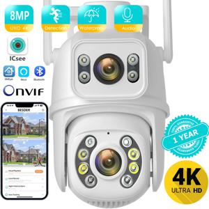 BESDER 8MP 4K PTZ Wifi 카메라(듀얼 렌즈 듀얼 스크린 포함) AI 인간 감지 무선 야외 CCTV 보안 IP 카메라 ICSEE App