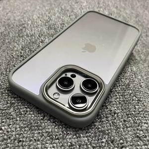 iPhone 16 15 14 13 12 11 Pro Max Plus 투명 아크릴 소프트 충격 방지 범퍼 커버 용 패션 금속 프레임 케이스