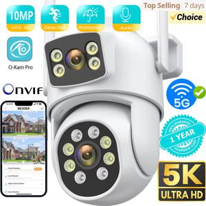 BESDER 10MP IP 카메라 Wifi 듀얼 렌즈 야외 자동 추적 야간 투시경 5G HZ Wifi CCTV 감시 카메라 보안 보호