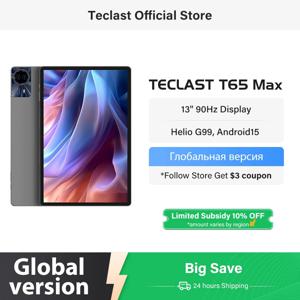 텍슬라스트 T65 Max 13인치 FHD 디스플레이 안드로이드 15 태블릿 미디어텍 G99 8GB+12GB 확장 RAM 256GB ROM 10000mAh 배터리 18W 와이드바인 L1