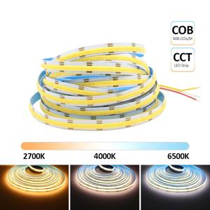 5M COB CCT LED 스트립 12V 24V DC 608LED FCOB LED 조명 디밍 가능 듀얼 화이트 색상 10MM PCB 고밀도 유연한 Ra90 선형 테이프