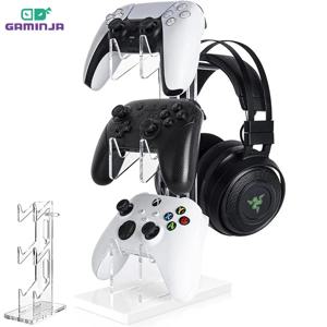 GAMINJA 아크릴 클리어 컨트롤러 디스플레이 스탠드 PS5 PS4 Nintendo Switch Xbox 게임 컨트롤러 홀더 헤드폰 홀과 호환 가능