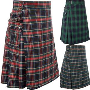 남성 스코틀랜드 전통 하이랜드 타탄 킬트 100% jins katun Kilt hibrida, kotak Modern lipit Tartan tradisional pria Kilt